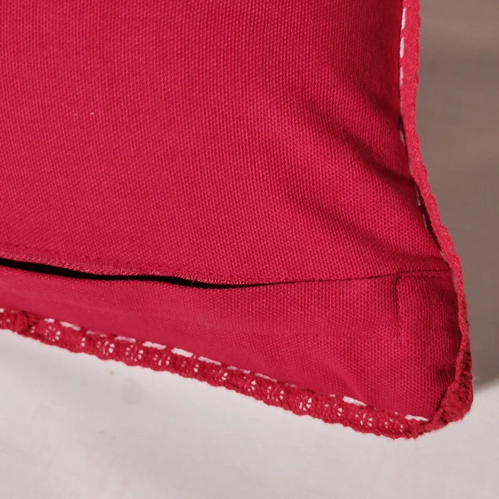 Pier 1 Holiday Penguin Embroidered Throw Pillow Red Scarf Poinsettia 10.5W x 11H